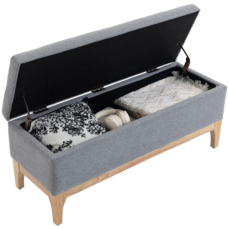 HOMCOM Banc de rangement, coffre de rangement avec couvercle amovible style scandinave, en tissu lin, 110 x 39 x 45 cm, gris