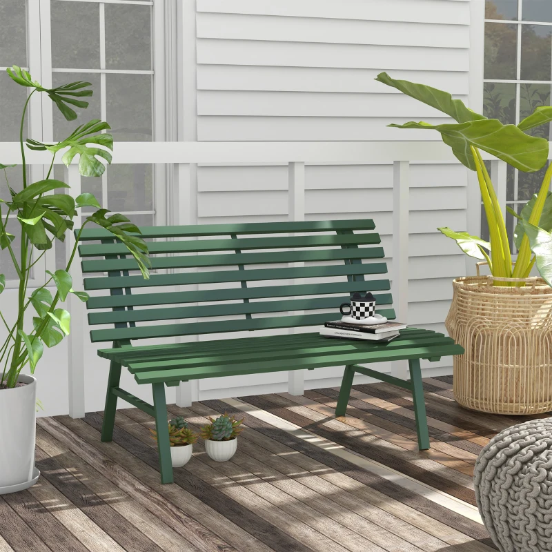 Outsunny Banc de jardin extérieur 2 Places Assise Dossier à Lattes, en aluminium, dim. 123L x 67l x 79H cm, vert
