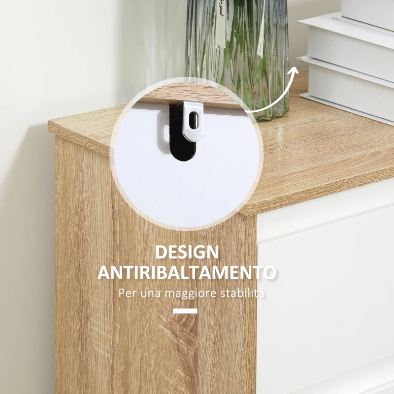 kleankin Mobile Bagno con Cassetto e Ante Doppie, Mobiletto Bagno Salvaspazio, per Lavanderia, Color legno e Bianco