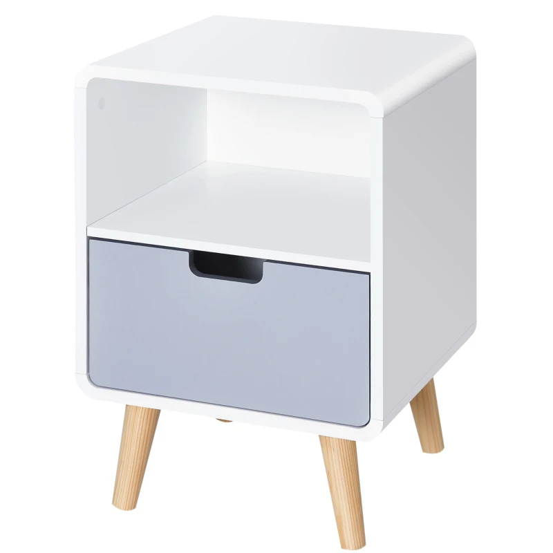 HOMCOM Table de Nuit Table de Chevet scandinave 40L x 38l x 58H cm tiroir + Niche en Bois Blanc Bleu Gris