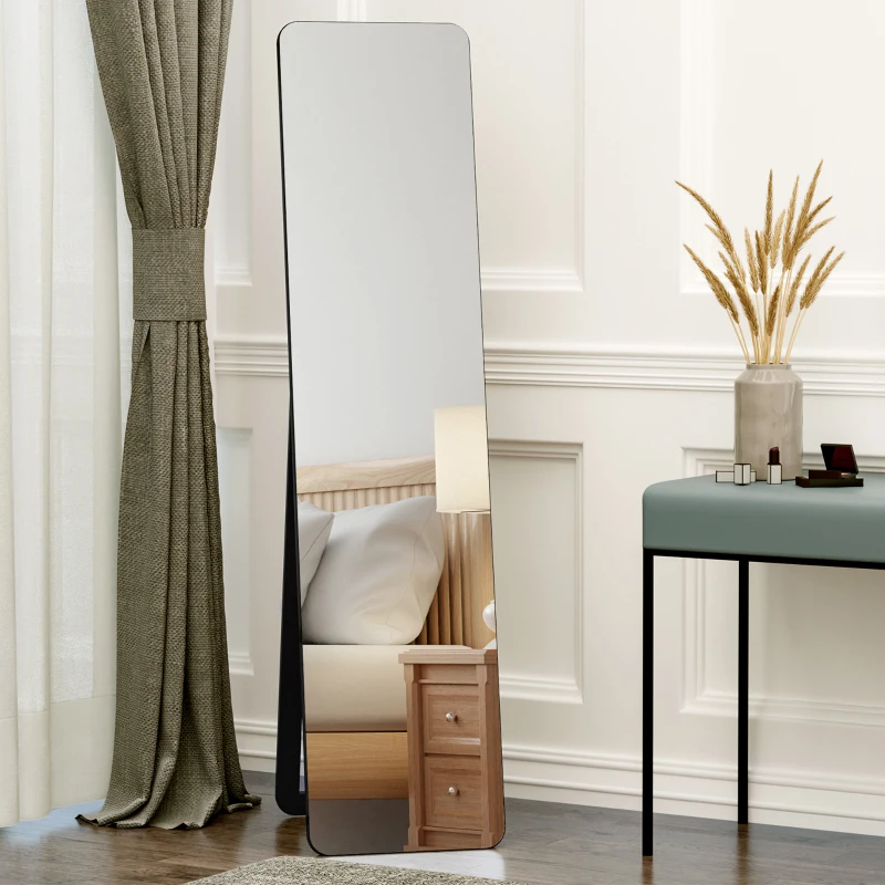 HOMCOM Specchio da Terra e da Parete con Struttura in Legno e Supporto Pieghevole, 37x43x156cm, Nero