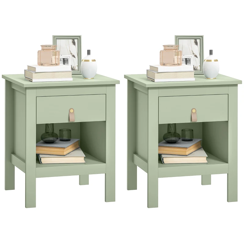 HOMCOM Lot de 2 tables de chevet avec tiroir et compartiment ouvert, 45 x 40 x 55 cm, vert