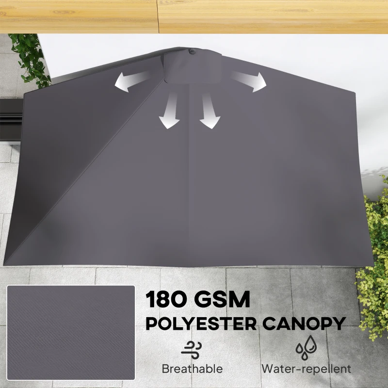 Outsunny Balcony Half Parasol Semi Round Umbrella Patio Crank Handle (2.3 m, Grey)- NO BASE INCLUDED