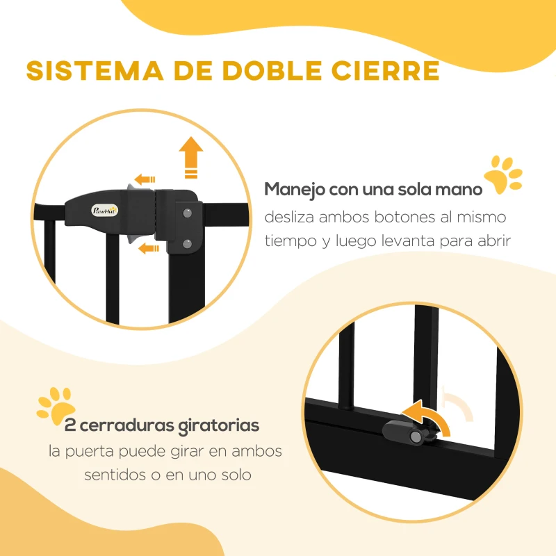 PawHut Puerta para Perros con Ancho Ajustable 76-104 cm Barrera de Seguridad para Perros con 2 Extensiones Negro