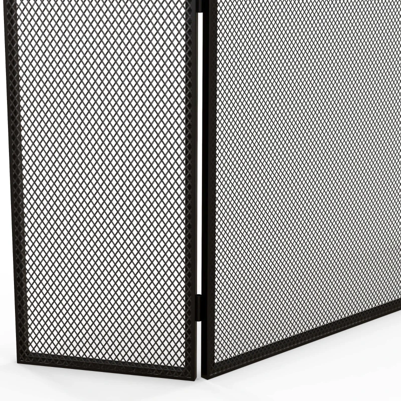 HOMCOM Protector de Chimenea Plegable de 3 Paneles Pantalla de Chimenea con Estructura de Acero 96x62 cm Negro