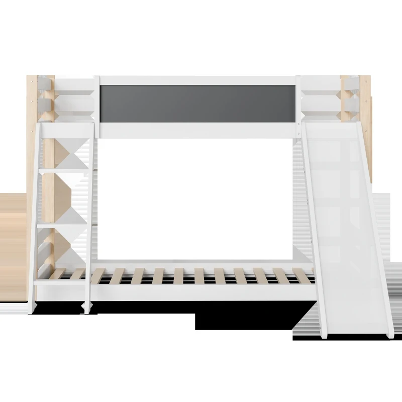 Modern High Sleeper Bunk Bed Frame with Slide and Storage Stairs, Solid Wooden Childrens Loft Bed with Safety Guardrails, 194L x 124W x 148H cm, White