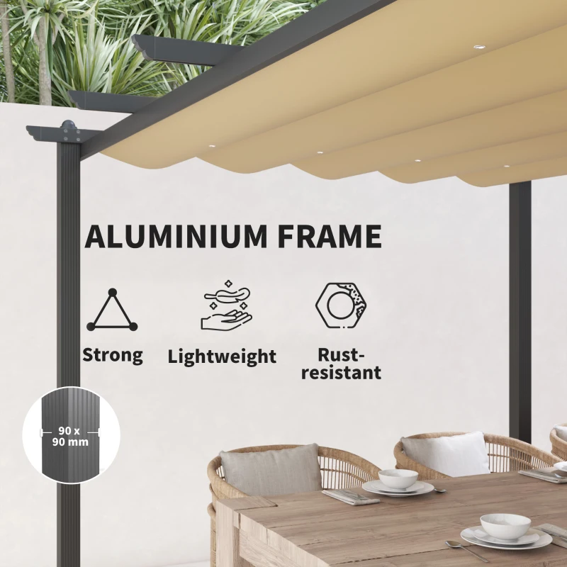 Outsunny 3 x 4m Aluminium Pergola, with Retractable Roof - Khaki