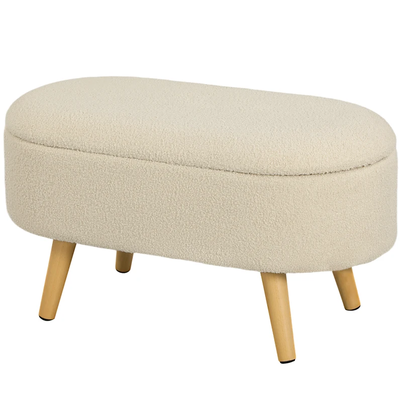 HOMCOM Teddy Fleece Storage Ottoman - Cream White