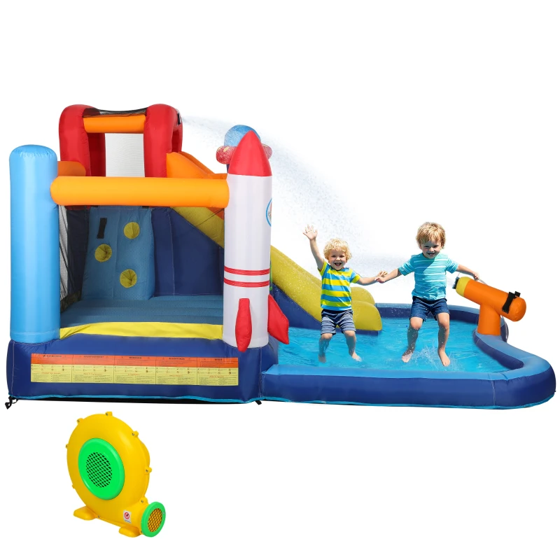 AIYAPLAY Castillo Hinchable 5 en 1 con Tobogán Piscina de Chapoteo y Cañón de Agua con Inflador de 550W y Bolsa de Transporte