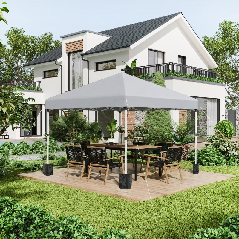 Outsunny 3 x 3 m Pop Up Gazebo, UPF 30+ Party Tent with 2 Sidewalls, Weight Bags and Wheeled Bag, Light Grey
