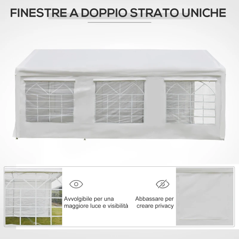 Outsunny Gazebo da Giardino 6x3 m con Finestre Laterali, 3 Stanze e Porte a Cerniera, Bianco