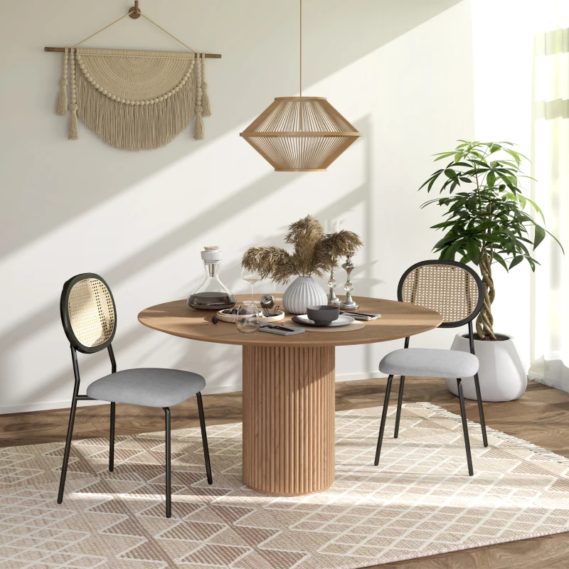 HOMCOM Lot de 2 chaises salle à manger chaises de cuisine dossier en rotin tissu respirant cadre acier 44 x 54 x 87 cm gris