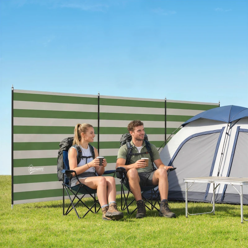 Outsunny 4 Pole Camping Windbreaks, Beach Wind Shield Shelter with Carry Bag and Steel Poles, 540cm x 150cm, Army Green