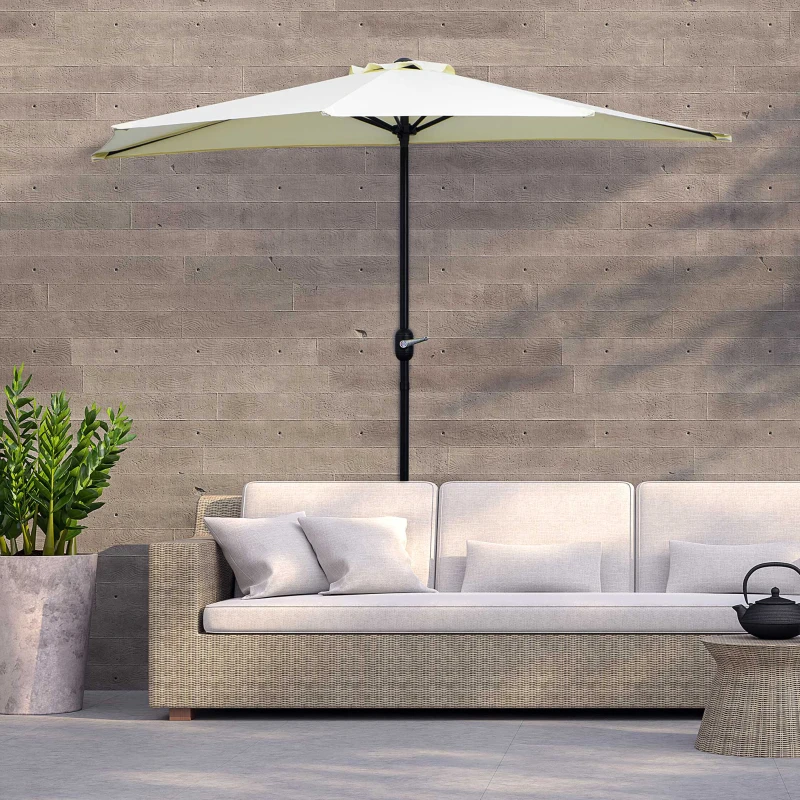 Outsunny Demi parasol Ø 2,6 m, parasol de balcon 5 entretoises acier polyester beige