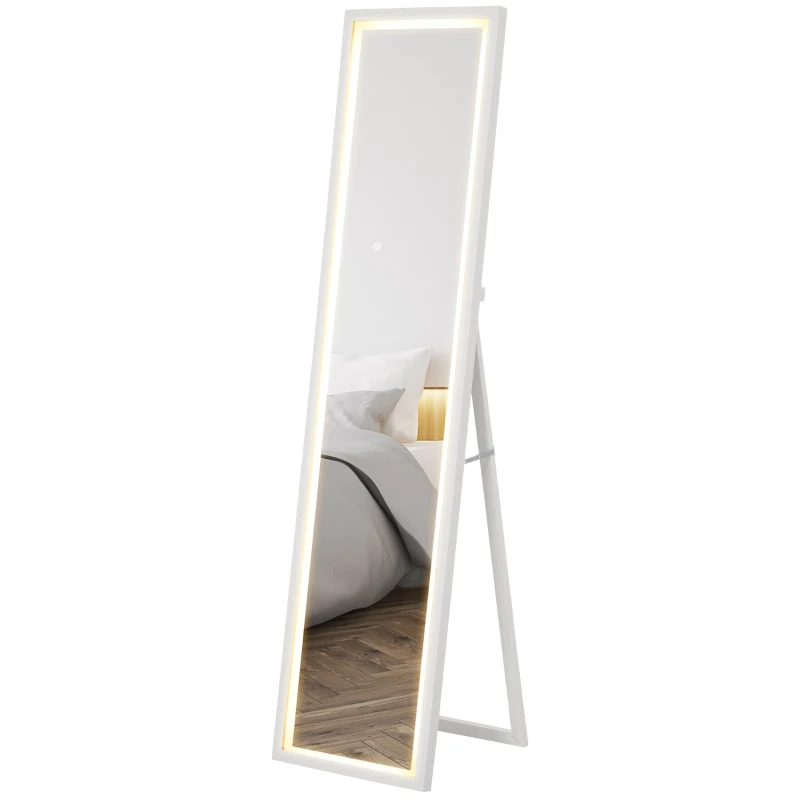 HOMCOM Specchio Illuminato con Luci LED Regolabili e Pulsante Touch, in Vetro e MDF, 40x5x160 cm, Bianco