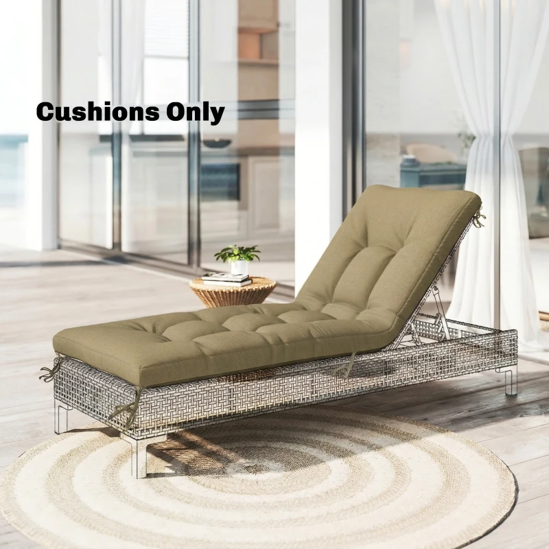 Outsunny Sun Lounger Cushion, Memory Foam Patio Chair Cushion with Ties, Outdoor Seat Pad Fits 190 x 60 cm Lounger, Sand