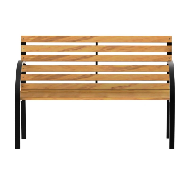 Outsunny Banc de Jardin 2 Places Style Rural Chic Assise Dossier à Lattes Bois Naturel lasuré châssis Acier époxy Noir