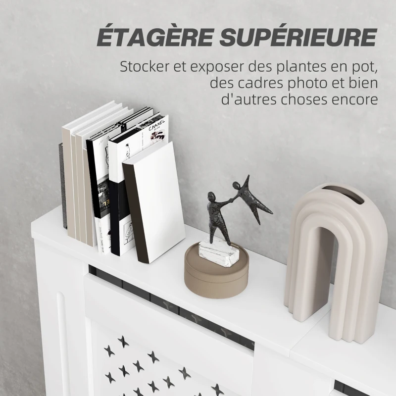 HOMCOM Couvercle de radiateur cache radiateur grille croisée pour salon chambre à coucher en bois 112l x 19P x 81,5H cm blanc