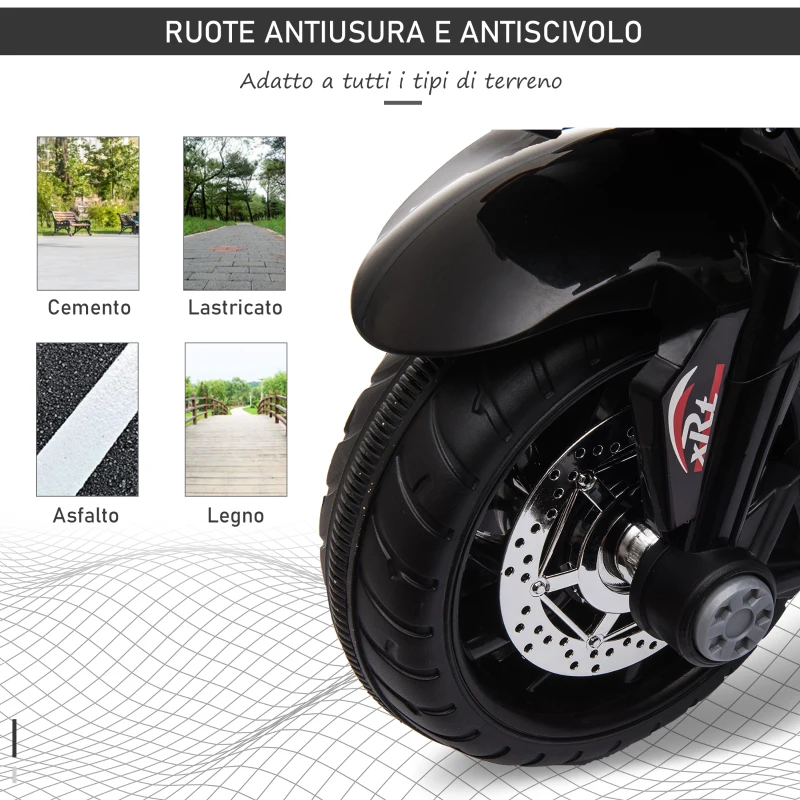 HOMCOM Moto Elettrica per Bambini 3-5 Anni, Batteria 6V con Pedale, Fari, Musica e Clacson, 3 km/h, Max 25kg, Rosso