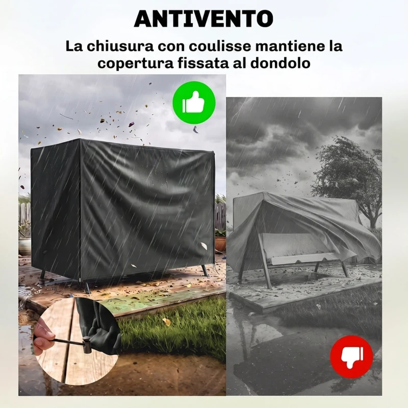 Outsunny Copertura per Dondolo da Giardino 3 Posti Impermeabile e Anti UV, 220x125x172 cm, Nero