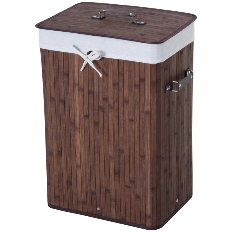 HOMCOM Cesto Portabiancheria in Bambù con Coperchio e Sacco in Tessuto Rimovibile, 40x30x60cm, Marrone