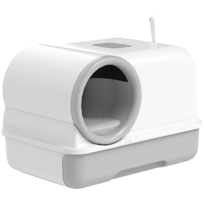 PawHut Lettiera per Gatti Chiusa con Vassoio, Paletta e Sacchetti Deodoranti, in PP, 59x39.5x39.5 cm, Bianco e Grigio