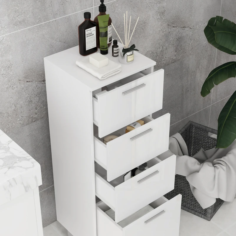 kleankin Badezimmerschrank, Badschrank, 4 Schubladen, Spanplatte, glatt, Weiß