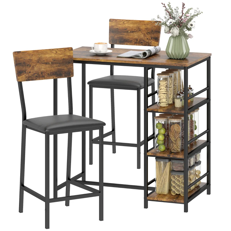 HOMCOM Three-Piece Compact Bar Table Set - Brown/Black