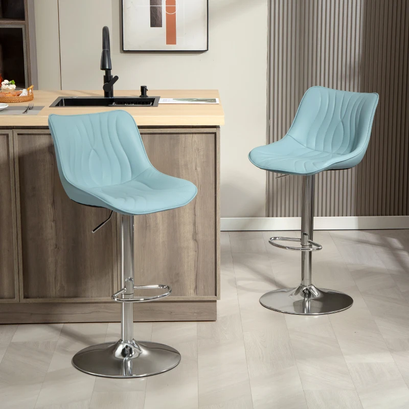 HOMCOM Lot de 2 tabourets de bar, chaises de bar structure en acier hauteur réglable 92-110 cm, dossier repose-pieds bleu foncé