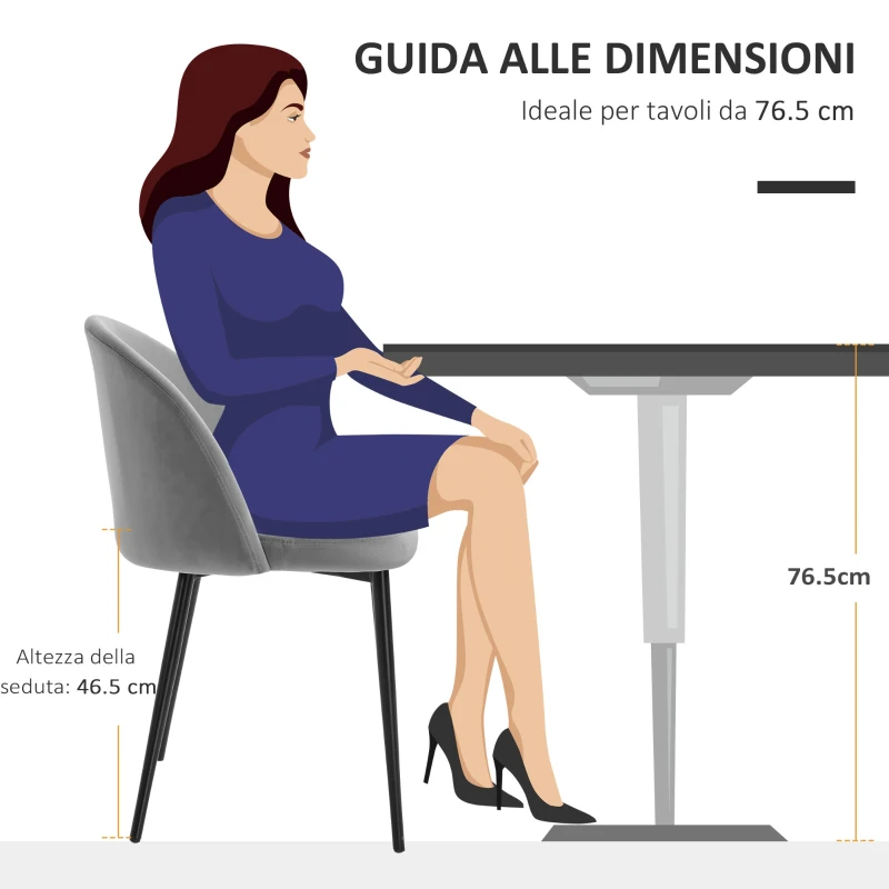 HOMCOM Set di 2 Sedie per Sala da Pranzo e Cucina Imbottite in Velluto, 49x50x77cm, Grigio