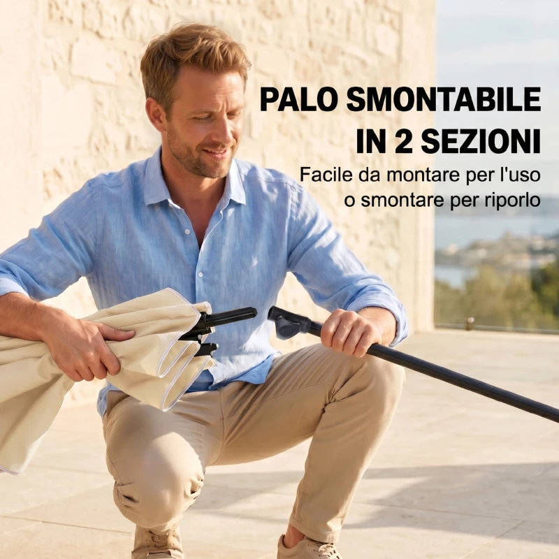 Outsunny Ombrellone da Giardino Rettangolare e Regolabile con Palo in Alluminio, 2x1.3x2.5 m, Beige