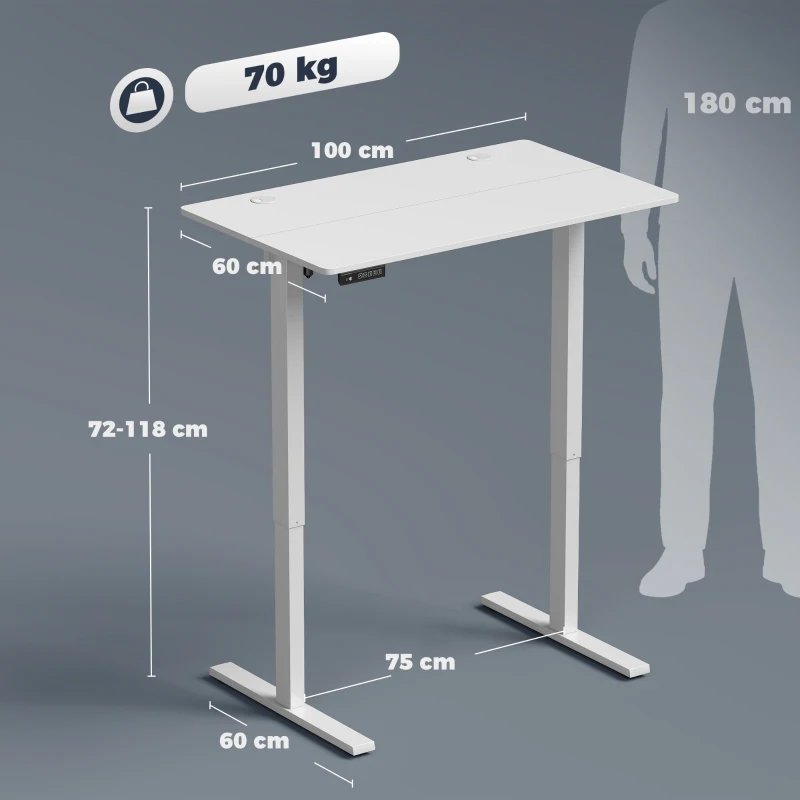 HOMCOM Scrivania Regolabile in Altezza Elettrica con Funzione Memoria, 100x60x72-118 cm, Bianco