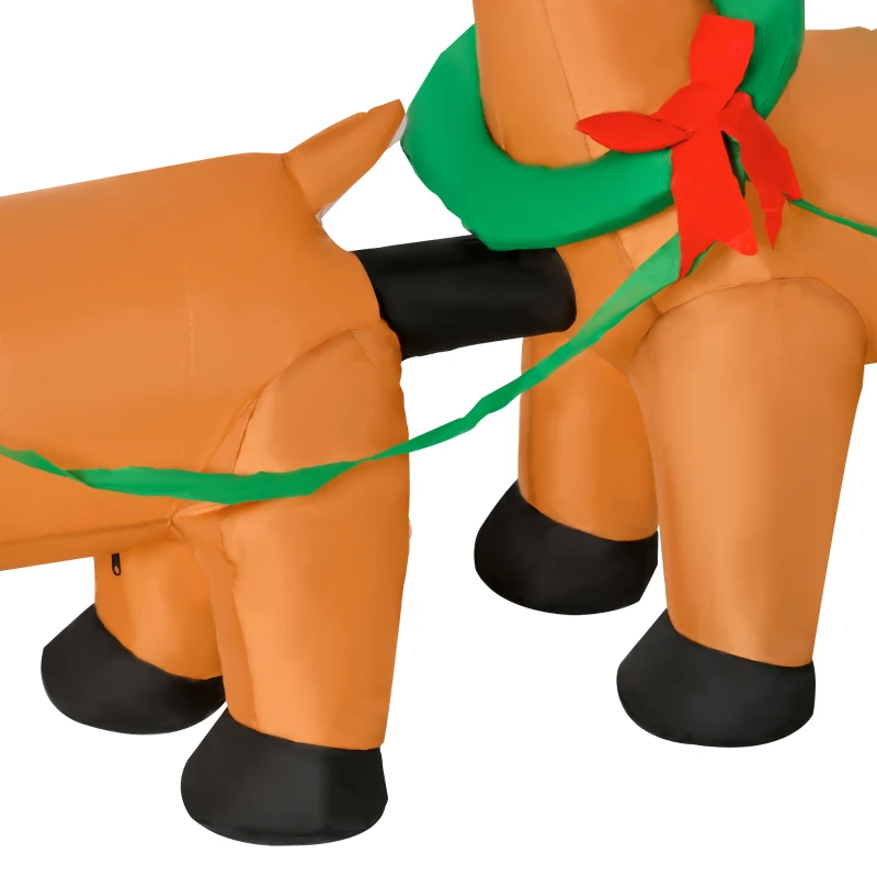 HOMCOM Papá Noel Inflable con Trineo y Renos con Luces LED Decoración de Navidad para Exterior con Inflador 240x57x112 cm