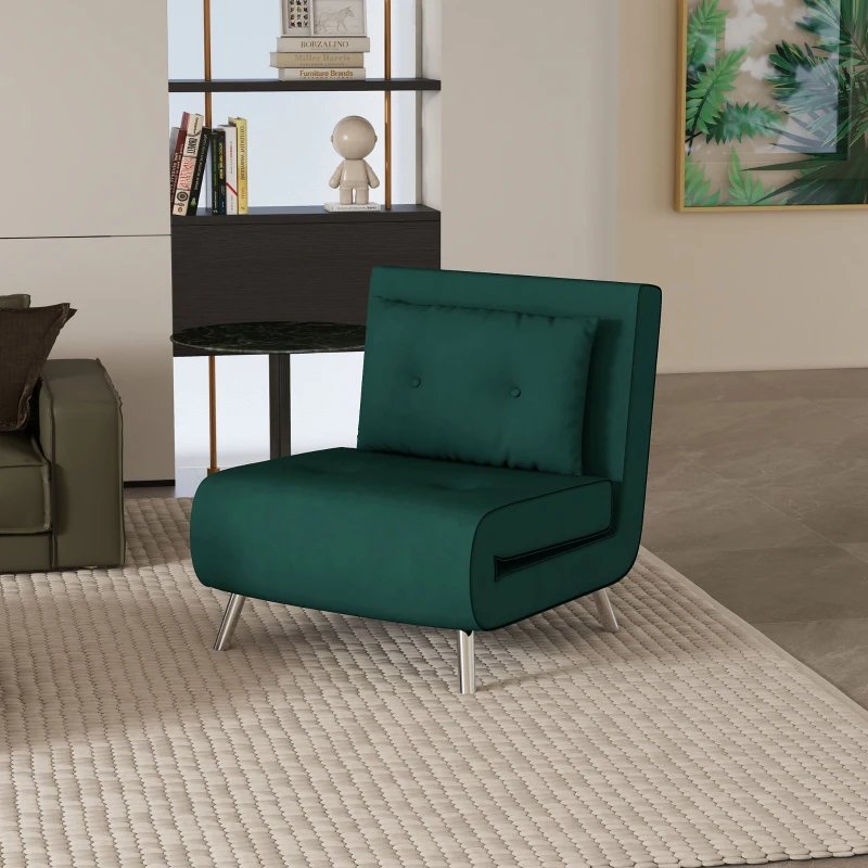 HOMCOM Liegesessel Sessel mit Liegefunktion Schlafsessel, Knopfheftung, Leinenoptik, 77 cm x 88 cm x 83 cm, Grün