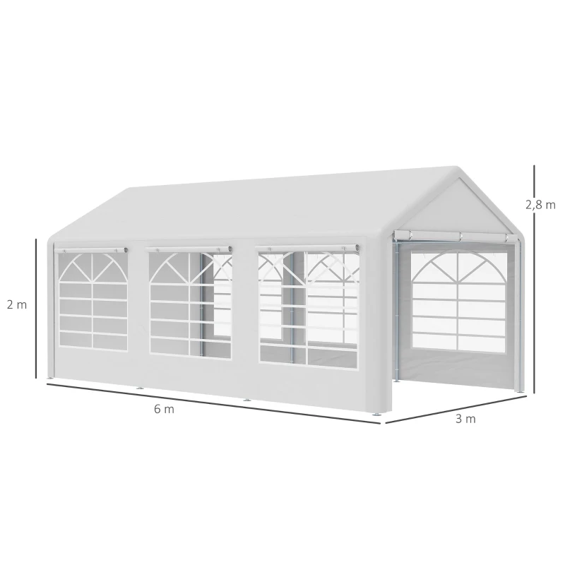 Outsunny Gazebo da Giardino 6x3 m con Finestre Laterali, 3 Stanze e Porte a Cerniera, Bianco