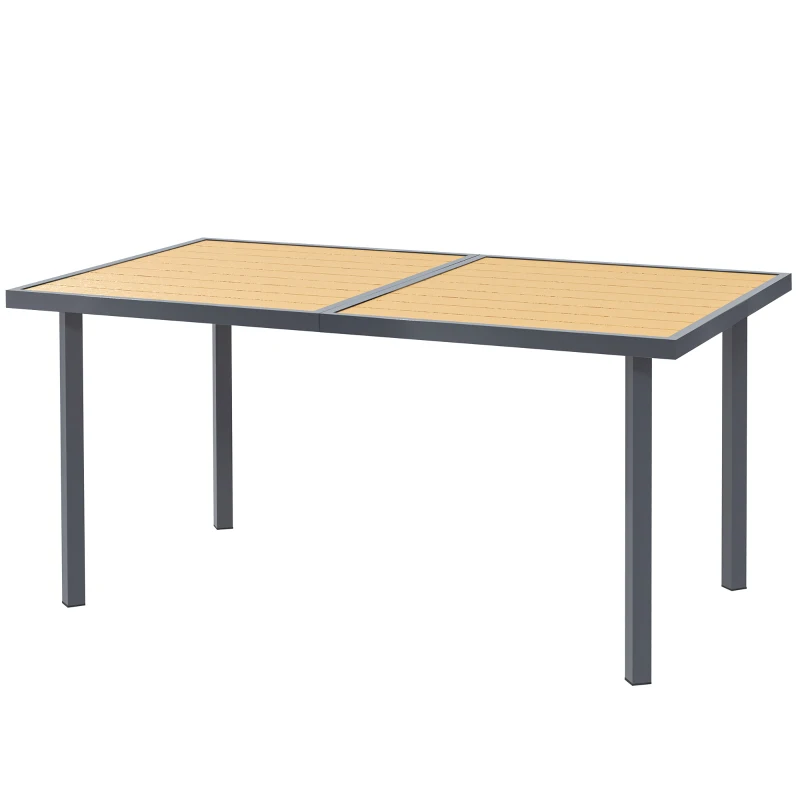 Outsunny Table à manger de jardin pour 6 personnes table de jardin avec plateau effet bois en acier 150 x 90 x 72 cm bois naturel