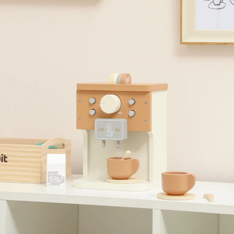 AIYAPLAY Set Macchina del Caffè Giocattolo in Legno per Bambini da 3 Anni con Accessori, Marrone