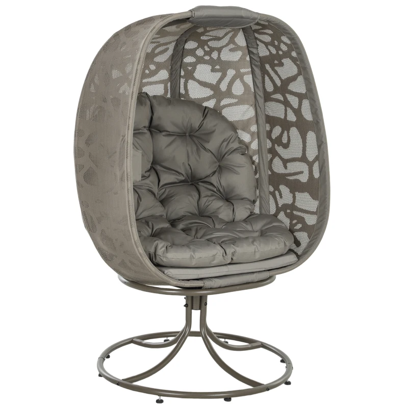 Outsunny Swivel Egg Chair with Cushions, Foldable Basket Seat and Metal Frame, Indoor Outdoor Lounge Chair for Balcony, Poolside, Patio and Living Room, Sand Brown