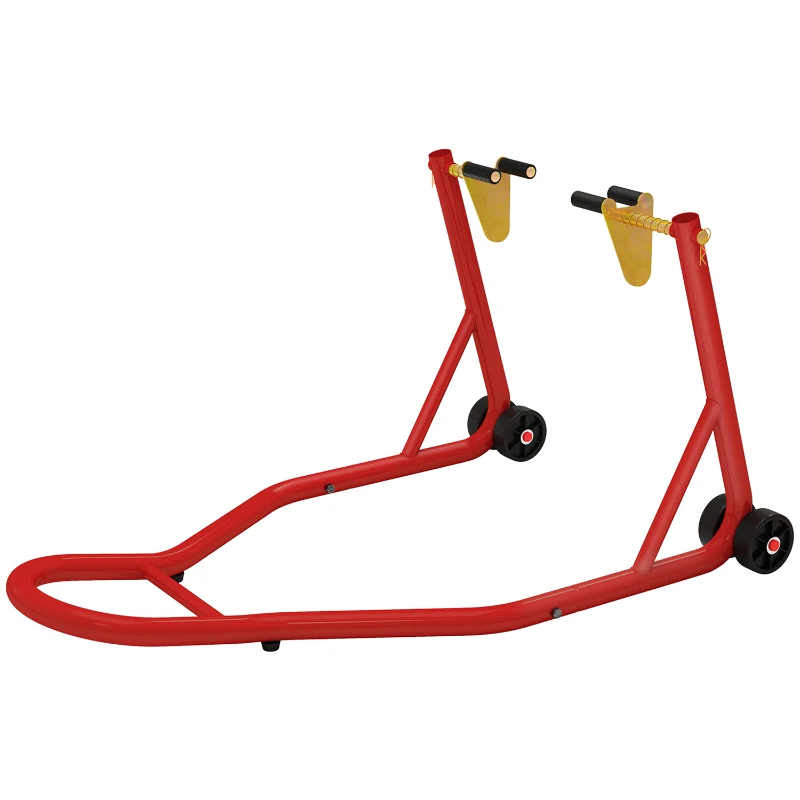 HOMCOM Caballete Elevador Universal tipo Soporte Delantero de Moto Portátil y Móvil de Acero con Ruedas para Reparar y Aparcar Color Rojo 80x50x40 cm