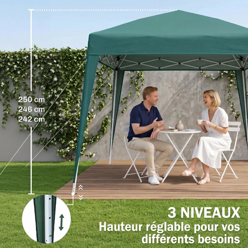Outsunny Tonnelle barnum de jardin pop-up pliant 2,4 x 2,4 m acier polyester anti UV avec sac de transport vert foncé