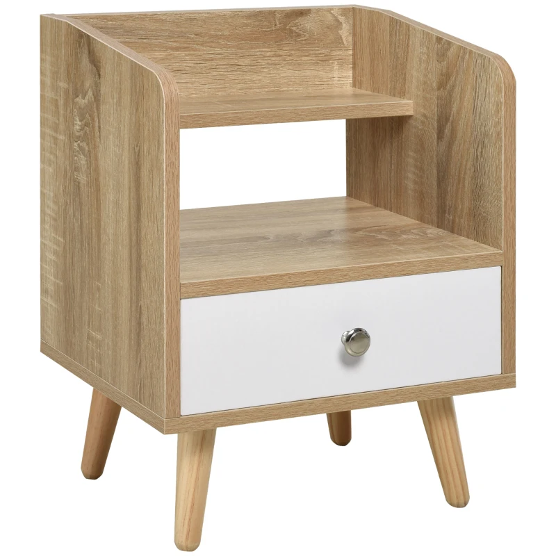 HOMCOM Noptiera Economie Spatiu Mobilier cu Sertar si Raft in Lemn 37x30x48cm - Stejar / alb