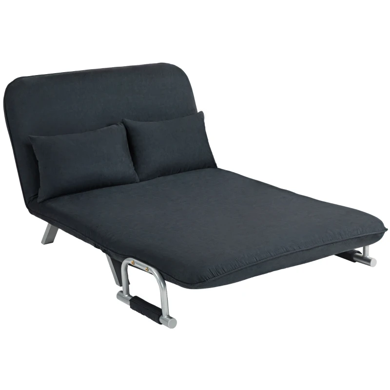 HOMCOM Schlafsofa, 5-fach verstellbar, Wildlederimitat, Stahlrahmen, inkl. Kissen, Schwarz