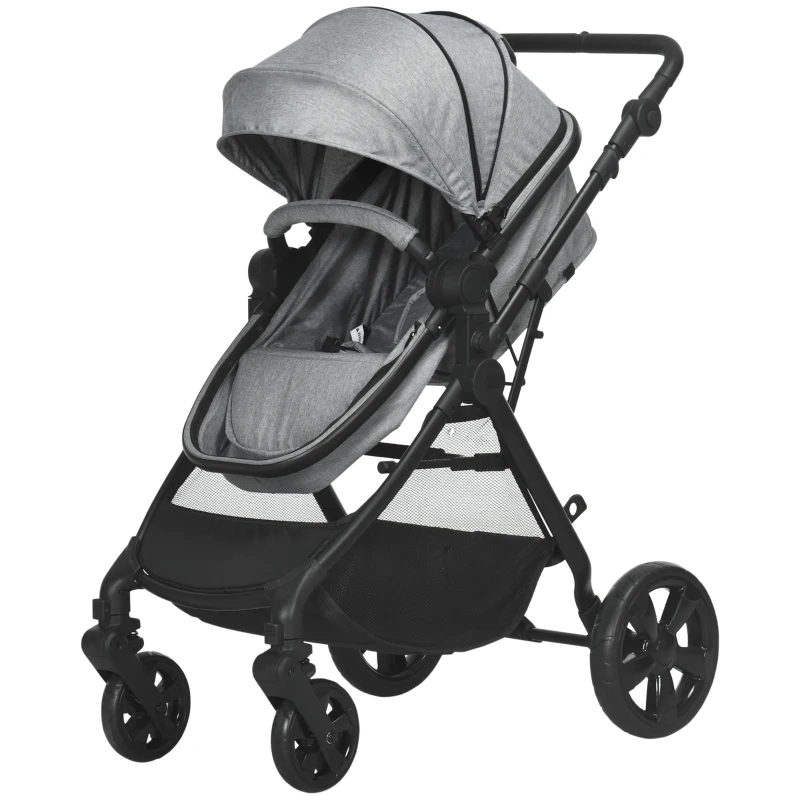 HOMCOM 2 en 1 Silla de Paseo Ligera Cochecito para Bebé de 0-36 Meses Plegable con Asiento Reversible 96x61x106 cm Gris