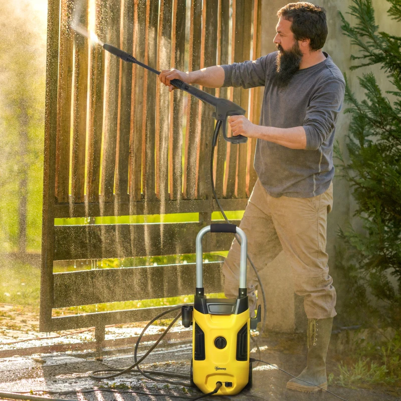Outsunny 1800W 150-Bar Pressure Washer, with Adjustable Nozzle - Yellow