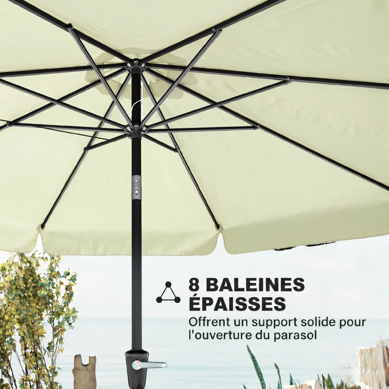 Outsunny Parasol de jardin extérieur parasol inclinable rond Ø2,7 m avec manivelle et protection solaire UV50+, beige