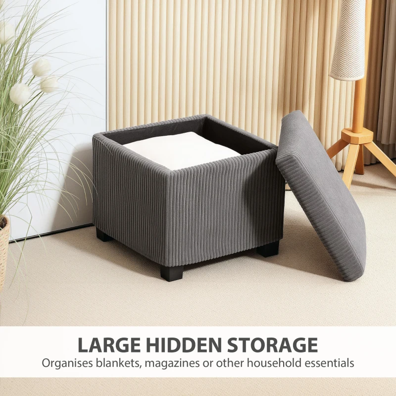 HOMCOM Storage Ottoman Bench, Corduroy Storage Chest Box with Wooden Legs, 40cm Bed End Bench for Living Room, Bedroom, Entryway, Grey