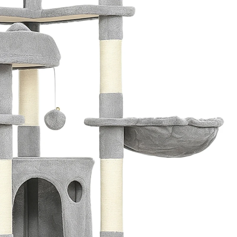 PawHut Arbre à chat tour de jeux pour chat 8 poteaux à griffer 4 plateformes 2 niches  échelle et 3 boules hauteur 192 cm gris