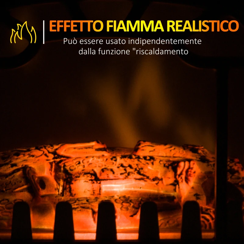 HOMCOM Camino Elettrico con Effetto Fiamma Regolabile, Caminetto Elettrico 925W/1850W con Temperatura Regolabile, Termostato, Protezione da Surriscaldamento, 36 x 25.5 x 41.5cm, Nero