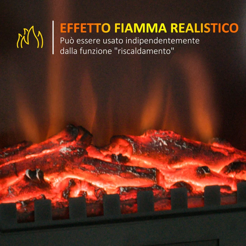 HOMCOM Camino da Terra Elettrico Potenza 1000W / 2000W con Effetto Fiamma Luminosità Regolabile, Caminetto Elettrico con Temperatura Regolabile e Protezione Anti Surriscaldamento, 39x23x56.5cm, Nero