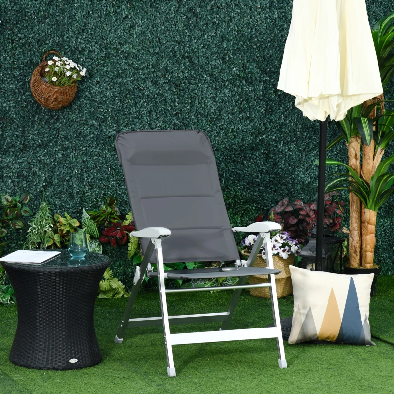 Outsunny Scaun de pescuit pliabil cu brațe și spătar reglabil, din aluminiu și poliester, 75x61,5x76-115 cm, gri